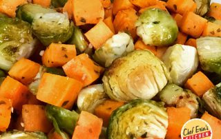 roasted sweet potatoes and brussels